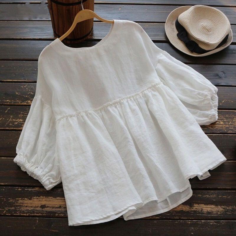 BITCED Women's Fashion Casual Solid Color Print O-Neck Long Sleeve Blouses & Shirts