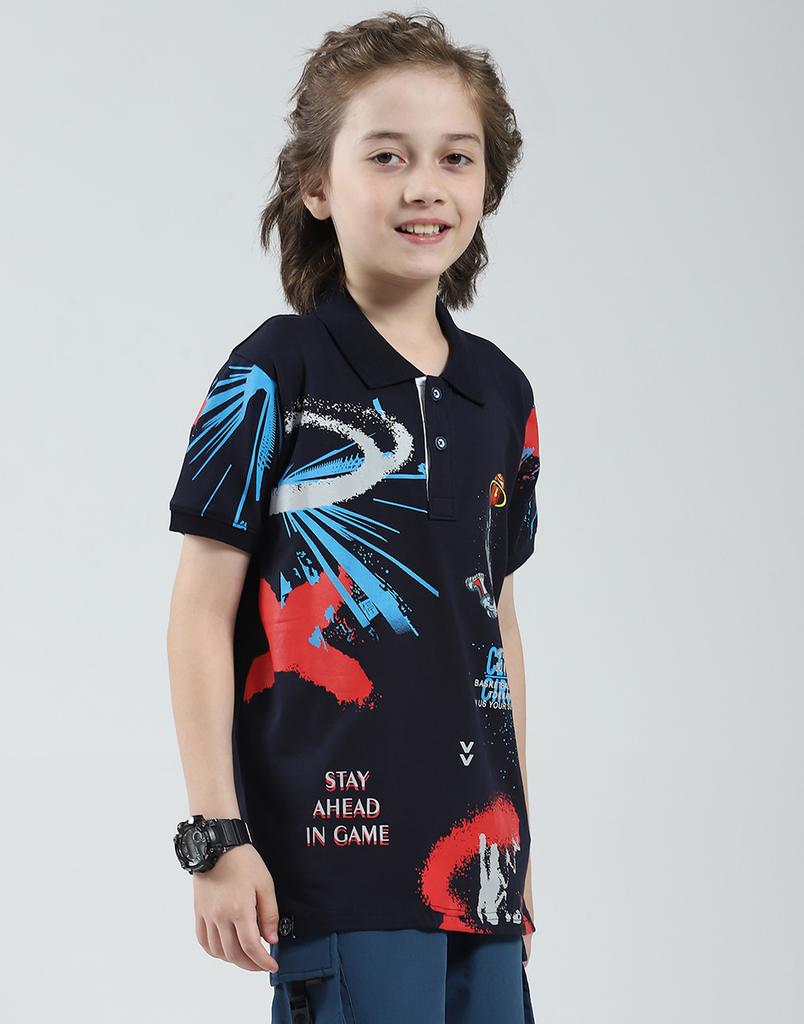 Monte Carlo Boys Printed Collar Neck Tshirt