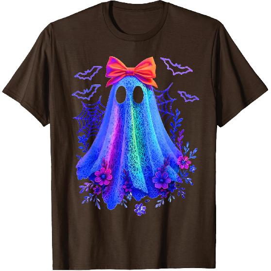Cute Boo Halloween Ghost Bow Flower Neon Ghost Halloween T-Shirt