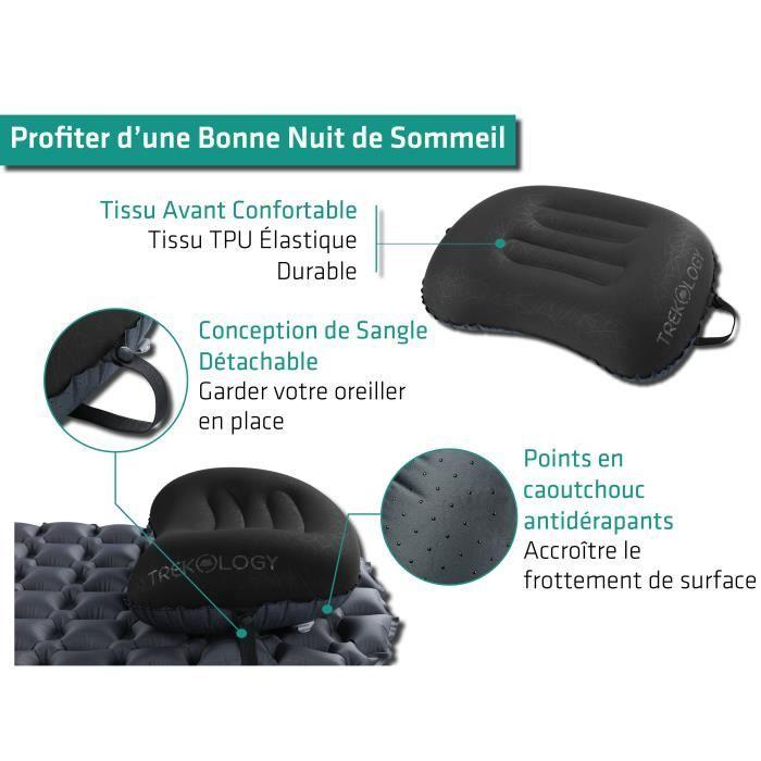 Trekology ALUFT 2.0 Oreiller de Voyage, Coussin Gonflable pour le Camping,Pliable,Compact,Ultraléger Noir