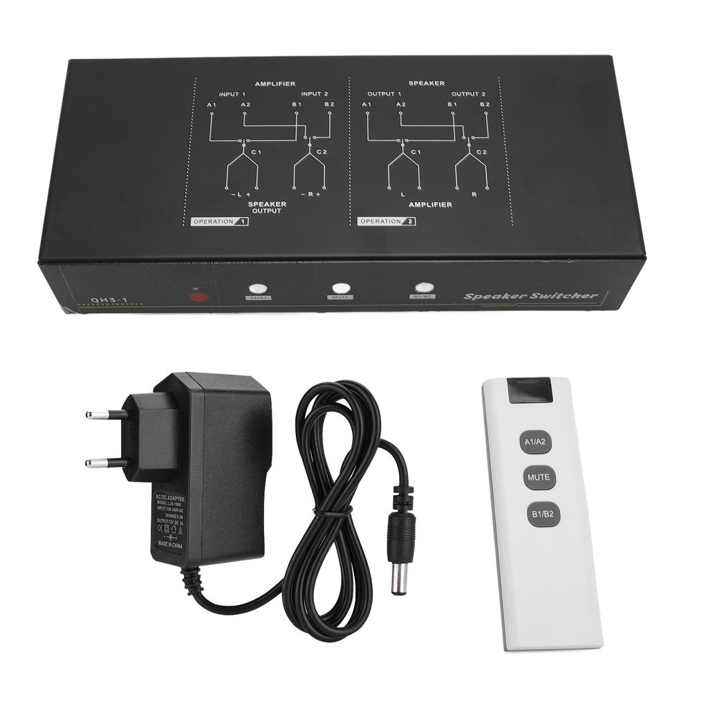 Verstärker Lautsprecher Umschalter 2 in 1 Out Ohm Kopfhörerverstärker Lautsprecher Wahlschalter Umschaltbox mit Fernbedienung