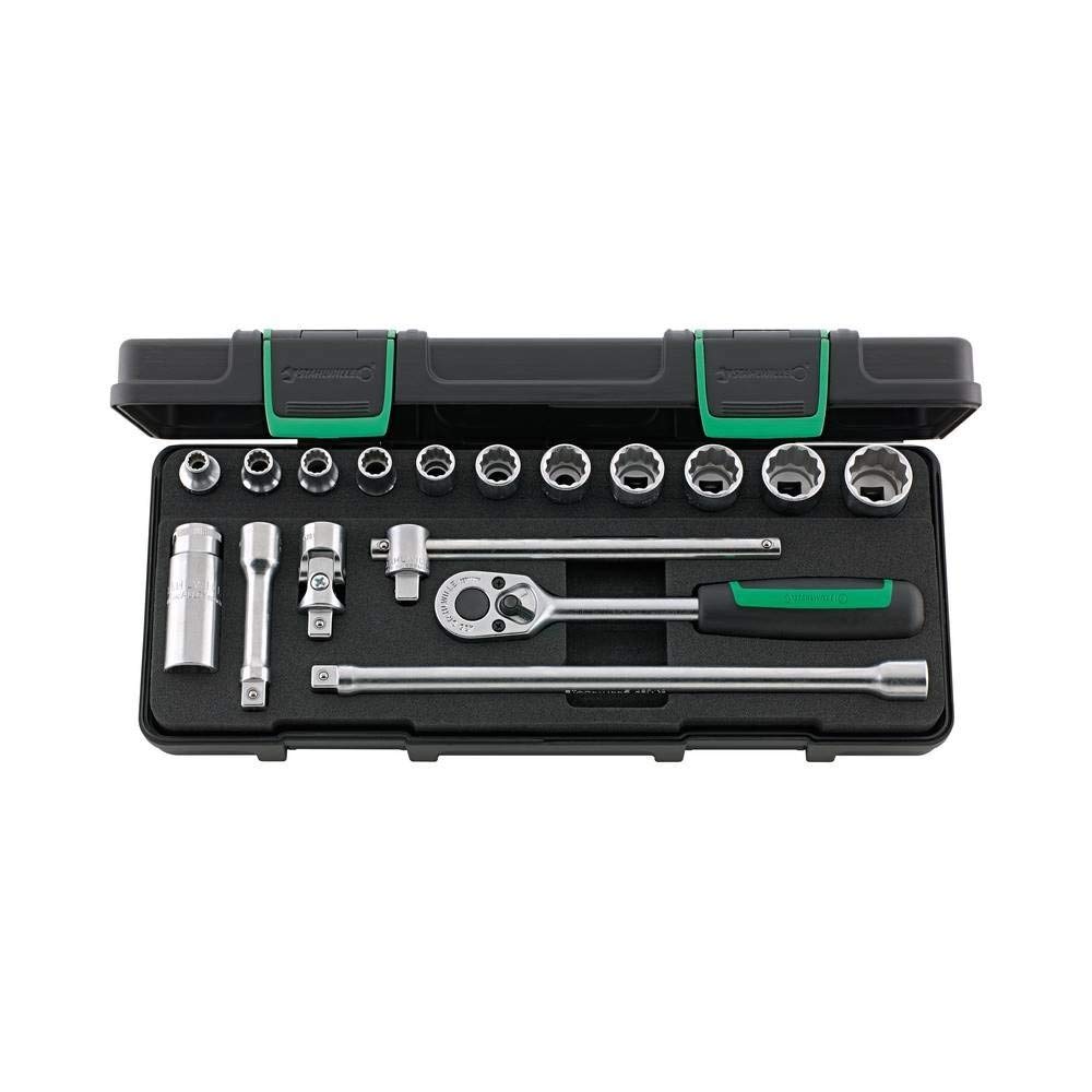 STAHLWILLE Square Socket Wrench Set with 17-Piece 3/8" Case, 45A/12/5KN