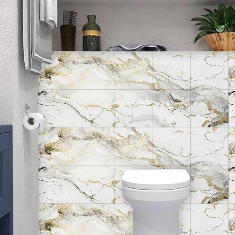 10PCS 30×30cm White Marble Floor Tile Waterproof Peel Stick Self Adhesive Removable Flooring for Kitchen Bathroom Living Room