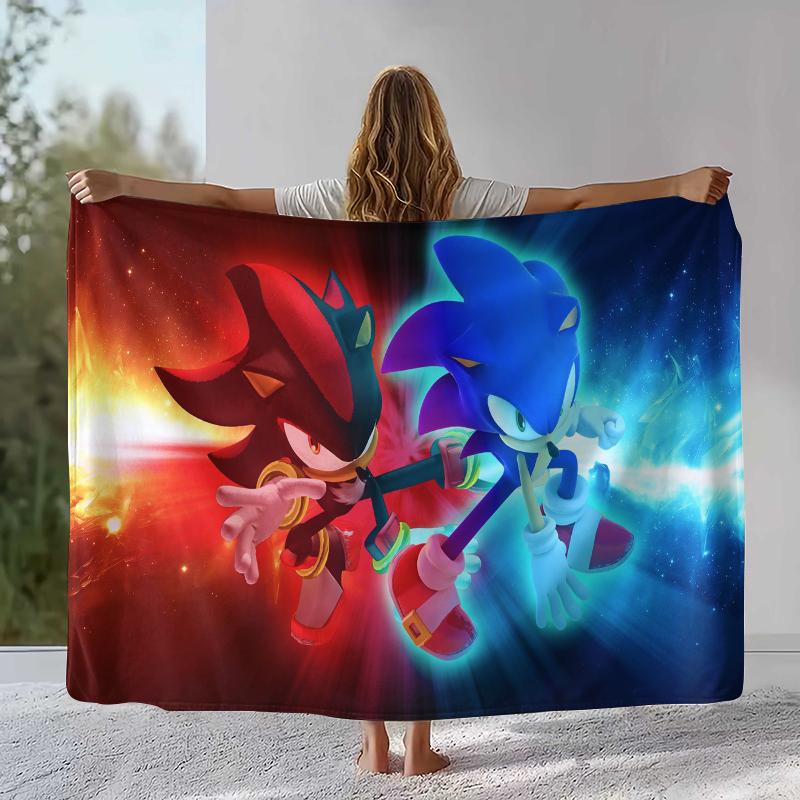 Retro S-Sonic Cartoon Game Flannel Blanket,Ultra Soft Warm Plush Throw for Home Bedroom Bed Sofa Cover Camping Picnic Gift