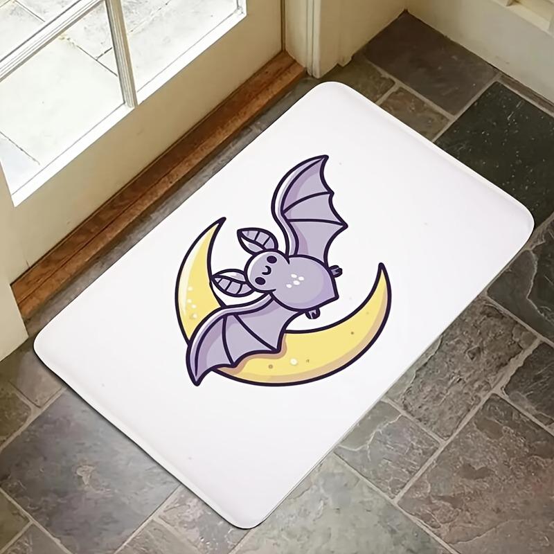 1PC Halloween Bat On the Moon Kitchen Rug Non-Slip Door Mat Pop Design Bathroom Rug Bath Mat Carpet for Home Sink Laundry Decor
