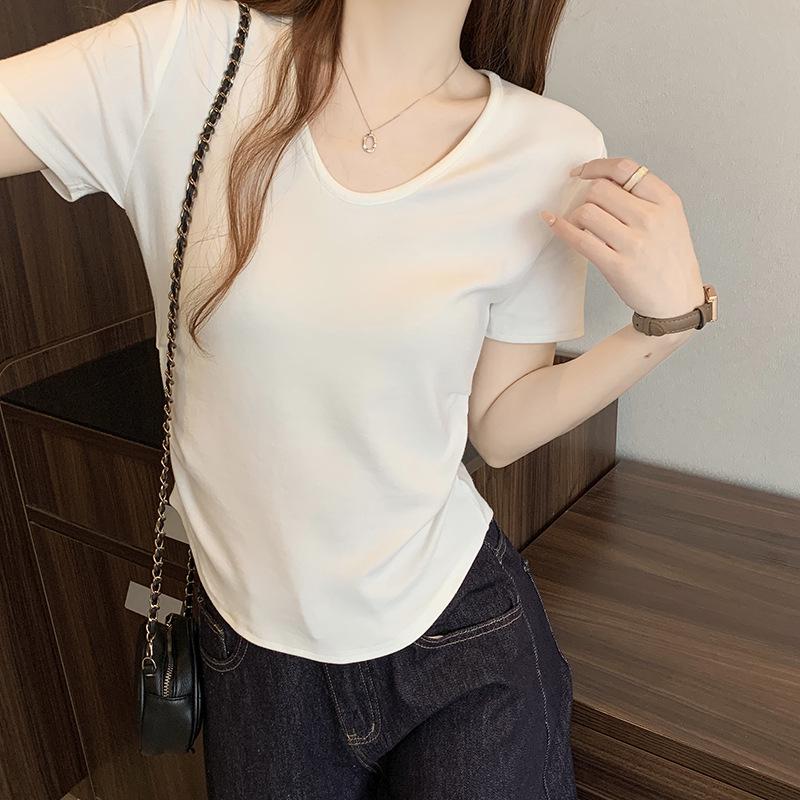 2026 Summer Plus Size Women's Korean Style Youthful Solid Color Ruffled Short Sleeve T-Shirt