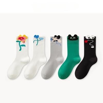 5 Pairs of Female Trend New Sweat Absorbing Cartoon Cute Tube Socks