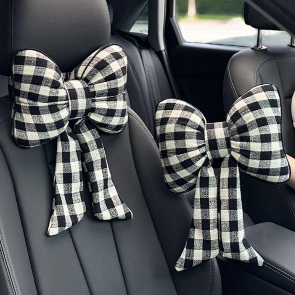 Grid Pattern Bowknot Pillows Plaid Interior Car Seat Cushion Bow Shape Pillow  Adults Use