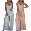 Women Sequin Two Piece Outfit Sleeveless Cami Scoop Neck Top Wide-leg Pants