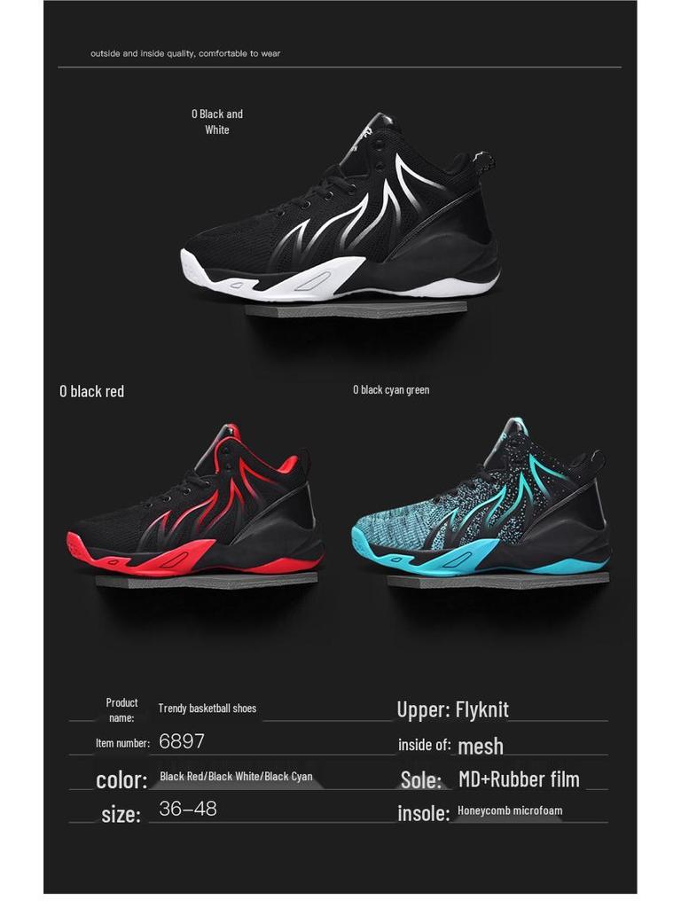 Men's High-Top Breathable Flyknit Basketball & Running Shoes - Non-Slip, Wear-Resistant for Autumn/Winter