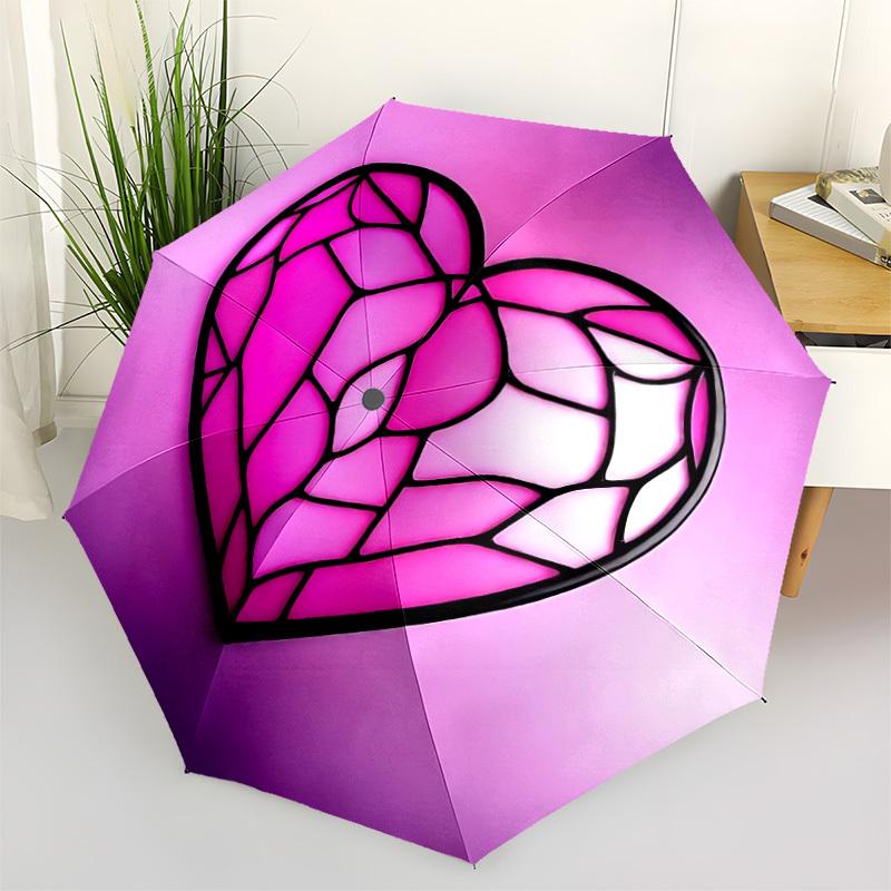 1pc Stained Glass Heart Automatic Folding Umbrella - Portable Collapsible Design, 8-Rib Iron Frame, Durable Fabric yy251125051