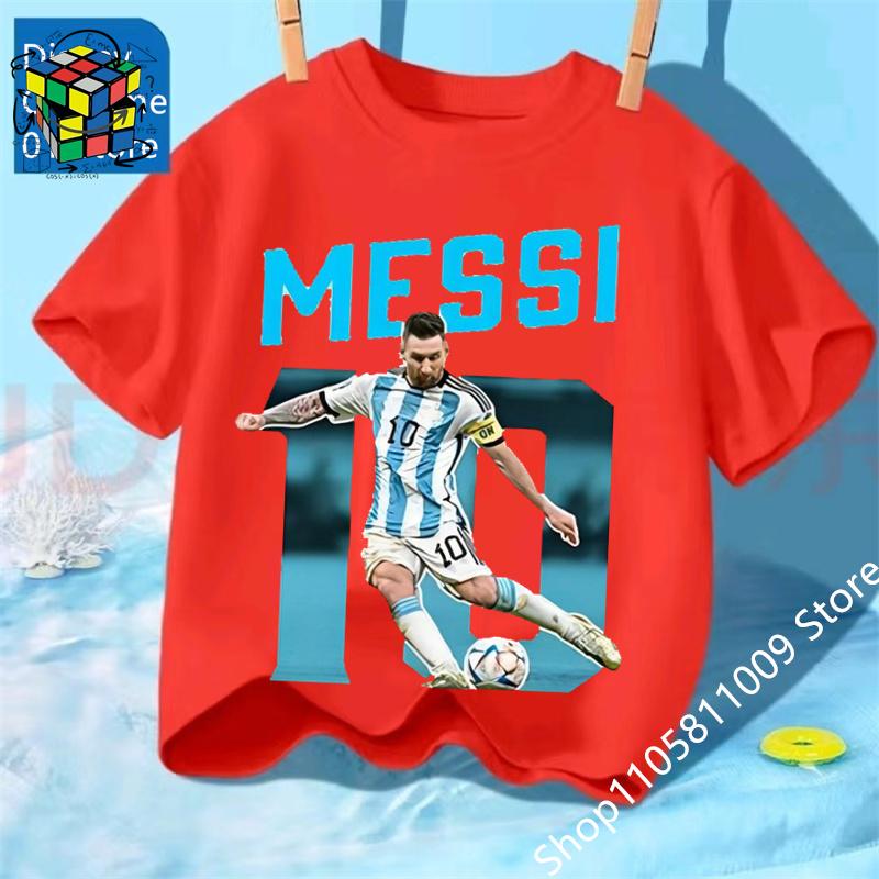 Messi Fußball für 4-14 Jahre Sommer 2026 Kinderkleidung Coole T-Shirts für Kinder Stich Jungen Kinderbekleidung