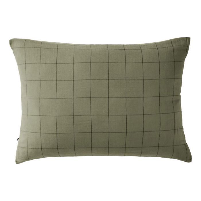 Taie d'oreiller Tissé-teint grands carreaux Déco "Gaïa Match" 60 x 60 cm & 50 x 70 cm "Gaze de Coton" - Gaïa Match Romarin - 50 x 70