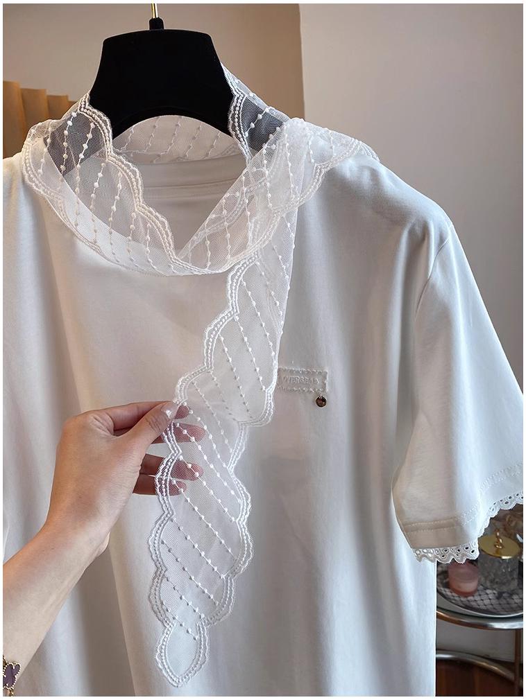 Korean Style Women's Cool Lace Ribbon Short-Sleeve T-Shirt - 2025 Summer Fashion