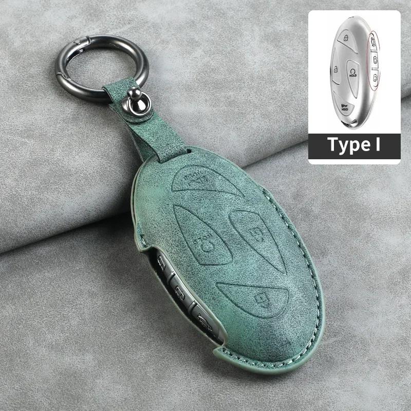 

Leather Car Key Case Cover Shell Fob For Hyundai Grand Prix Gn7 Ioniq6 Nuovo Kona Genesis Coupe Sonata Ix35 Protector Keychain