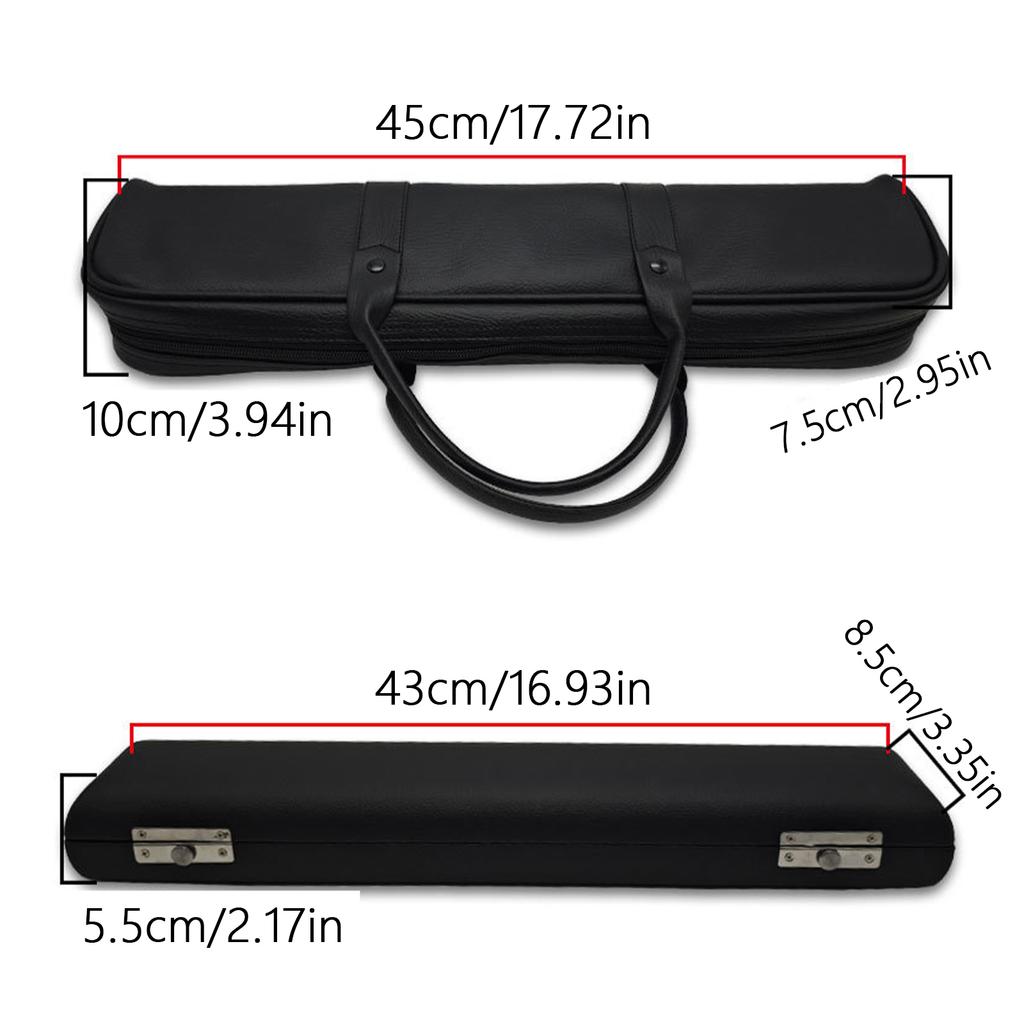 Flute Storage Case PU Leather Flute Case for 17 Holes Flute Flute Case Zippered Carry Handbag with Double Carry Handle