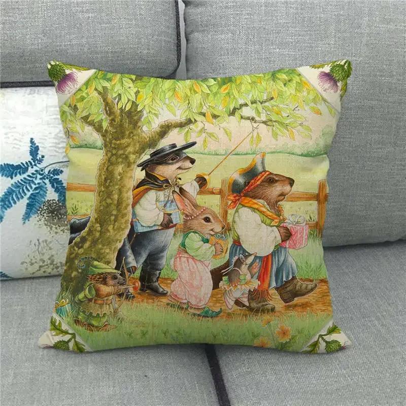 Happy Home Pillowcase Funny Rabbit Easter Egg Print Cushion Cover Pastoral Cartoon Hare Pattern
