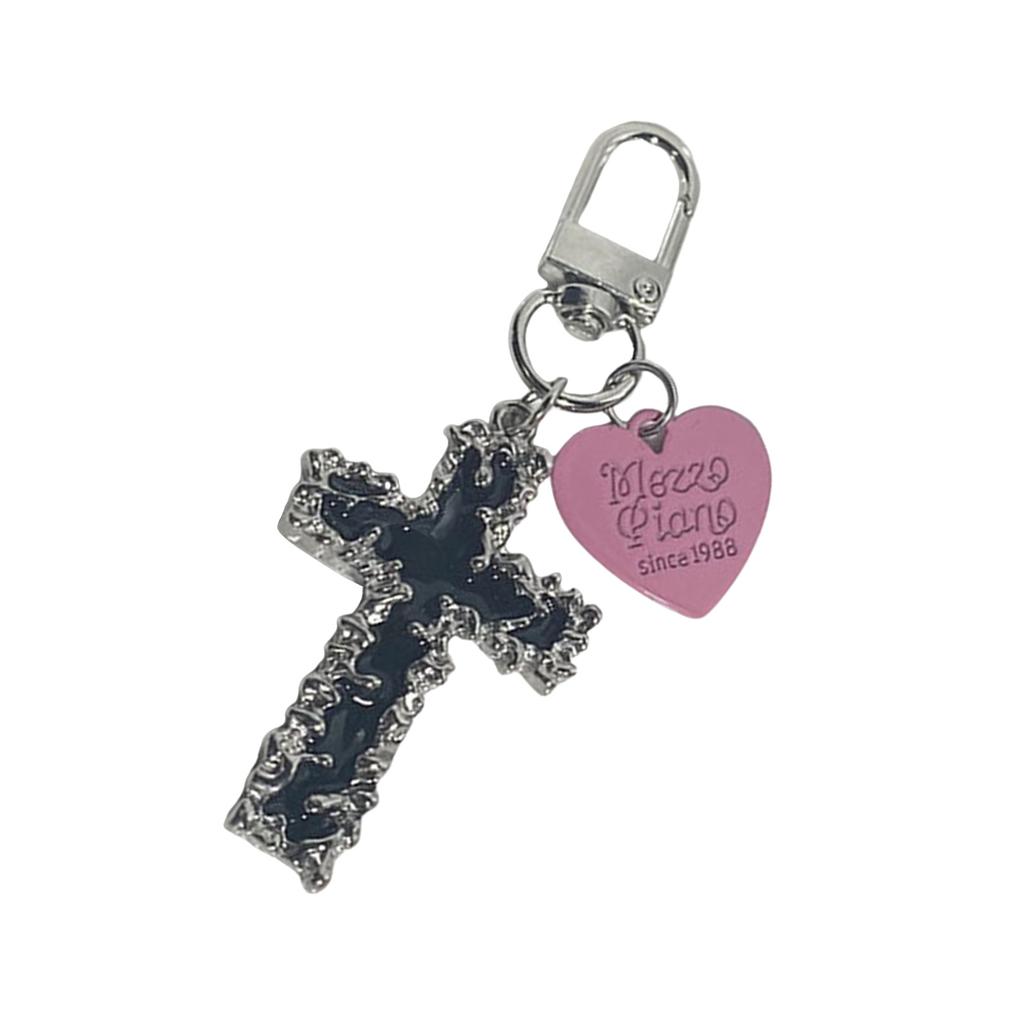 Gothic Crosses Butterfly Keychain Dark Tone Zinc Alloy Portable Sturdy Accessory for Keys Bags Everyday Use