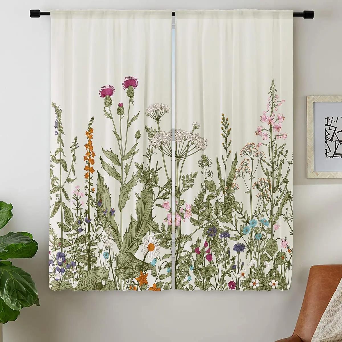 

Богемный цветочный узор с листьями, высокие затемняющие шторы, различные стили ландшафта, современные плотные затемняющие шторы для гостиной, дома, новые W55 X H120cm X 2&Grommet Top