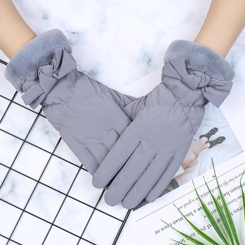 Winter Warm Gloves for Women with Velvet Waterproof Windproof Outdoor Cycling Touchscreen Butterfly Knot Cotton Gloves