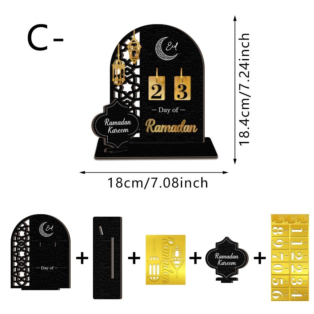 Creative Black Gold Ramadan Countdown Calendar with Wooden Base DIY Advent Calendar Replacement Acrylic Islamic Decoration Gift