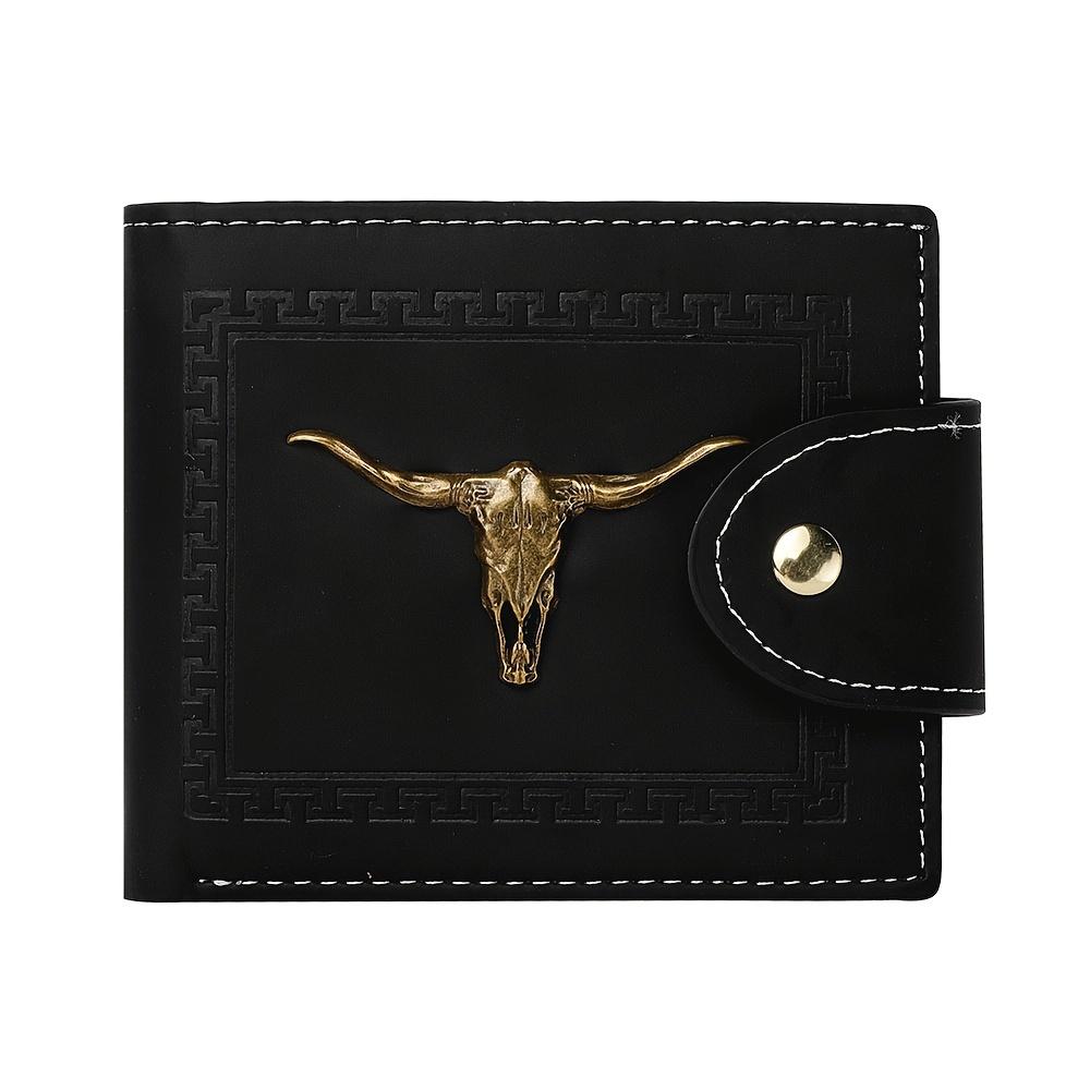

Мужской премиальный черный кошелек с золотым геометрическим дизайном черепа, тиснение в дворцовом стиле, несколько отделений, застежка на кнопку, модный подарочный предмет. чёрный
