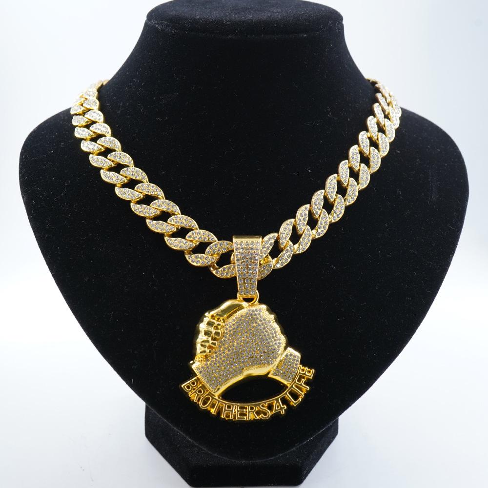 Hot Selling Hand In Hand Brothers 4 Life Full Diamond Alloy Pendant Fashion Cuban Chain Necklace Accessories