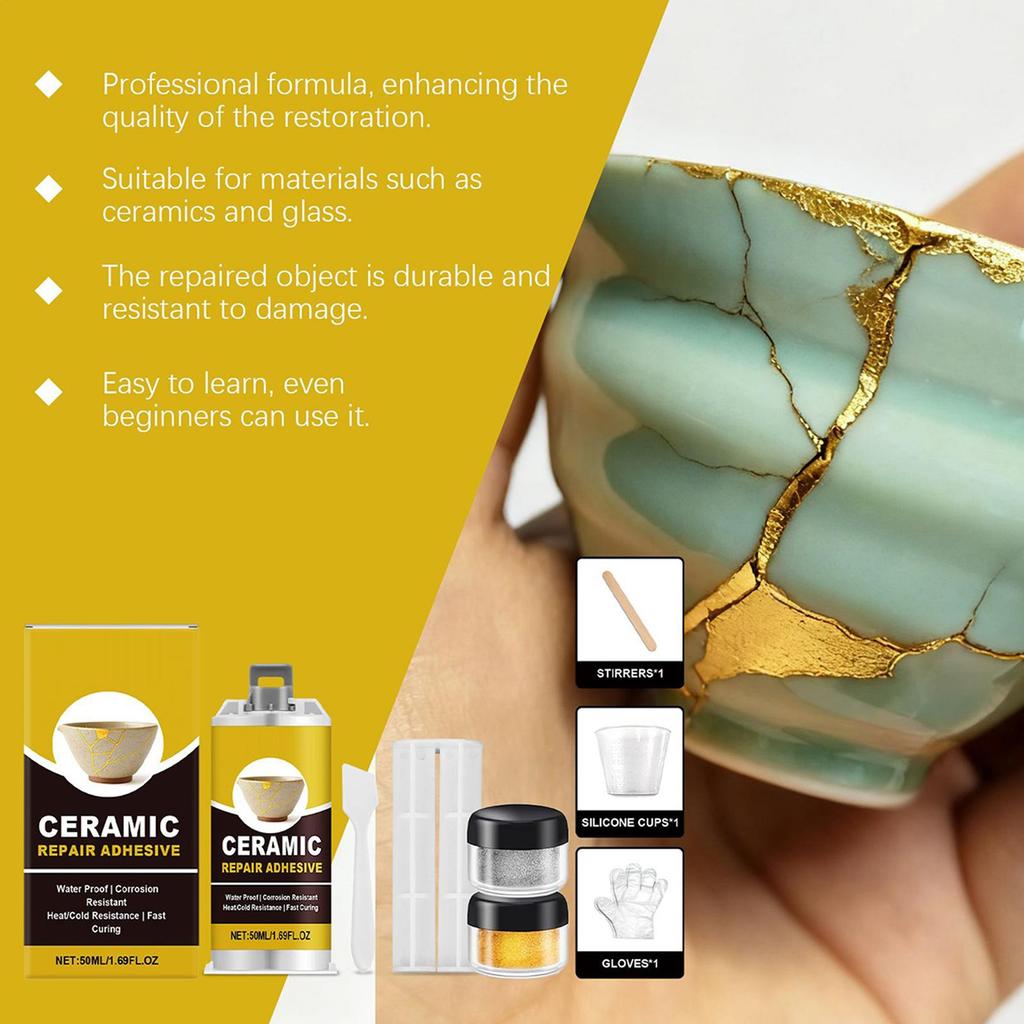Keramik Reparaturset Keramik Kleber Reparaturset für Keramik Wasserdichter Klebstoff für Untertassen Vasen Skulpturen Schüssel Toilettenfliese