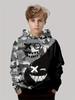 Boys' Casual Pullover, Two Tone Smiling Face Long Sleeved Sports Shirt, Boys' Outdoor Casual Hooded Sweatshirt Top, Spring and Autumn Clothing