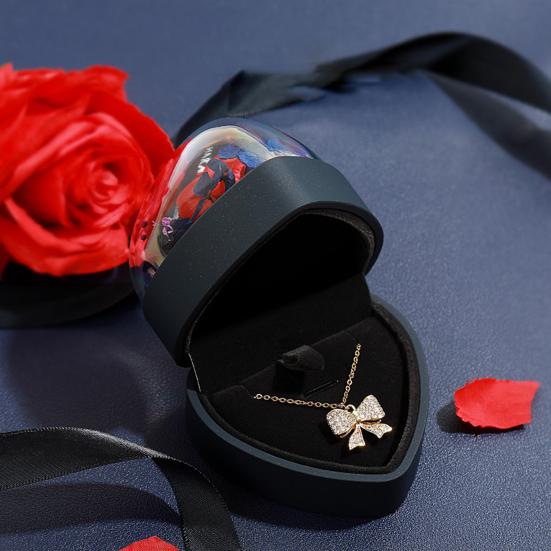 Preserved Flowers Jewelry Box Heart Shape Necklace Gift Box Romantic Rose Ring Box Jewelry Gift Packaging Box for Valentine's Day Anniversary