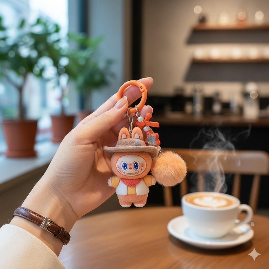 Denim Flocking Cute Soft Rubber Doll Cartoon Student Keychain Hanging Jewelry Blind Bag