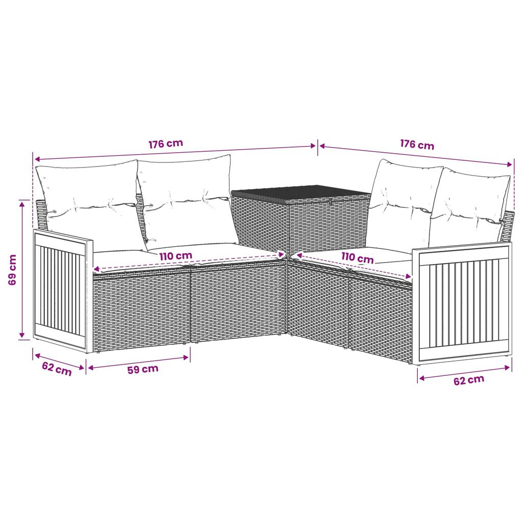 Sofa Set 5 Pieces Beige and Cream White Poly Rattan and Steel