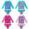 Girls' Long-Sleeve Mermaid One-Piece Swimsuit - Quick-Dry, Sun Protection