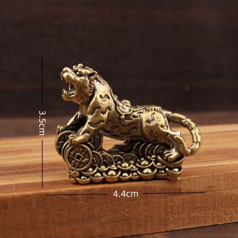 Antik Bakır Çin Kaplanı Minyatür Figürinler Süsler Pirinç Şanslı Masaüstü Dekorasyonları