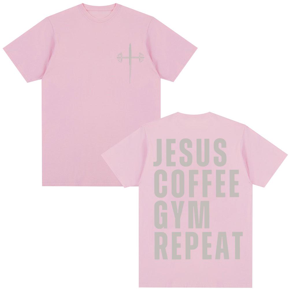 Jesus Coffee Gym Repeat Christian Graphic T Shirts Men Women Fashion Vintage Gothic T-shirt Oversized Cotton Tees