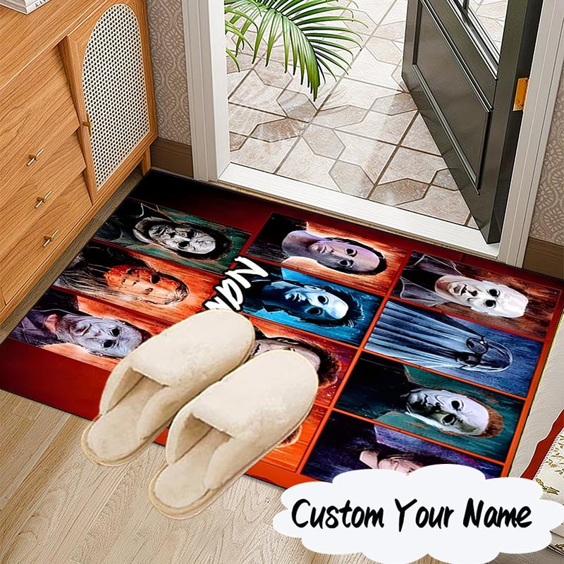 Custom Name Halloween Horror Icons Carpet, Chair Rug,Area Rug for Office Bedroom living rooms bedroom, Doormat decor Christmas fan gifts