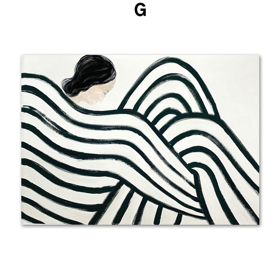 Abstract Striped Girl Bauhaus Geometric Wall Art Posters Prints Picture Vintage Line Canvas Paintings For Modern Room Home Decor