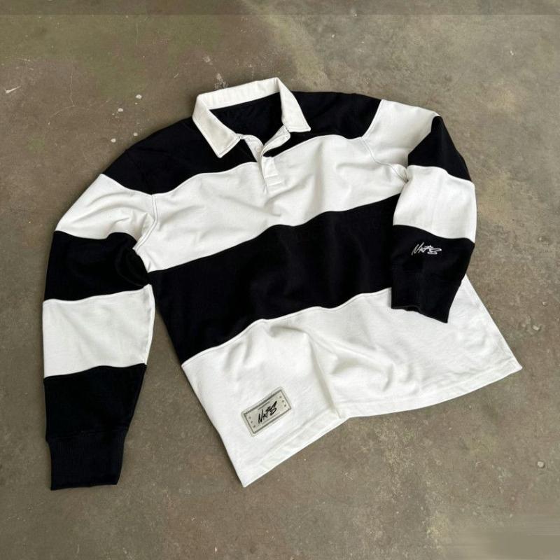 Men's and women's personalized striped letter embroidered round neck long sleeved pullover top