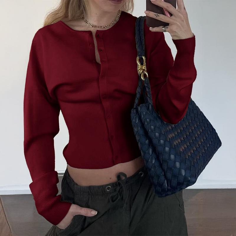 Women s Black Cropped Knit Cardigan Crew Neck Button-Up Slim Fit Sweater S красный