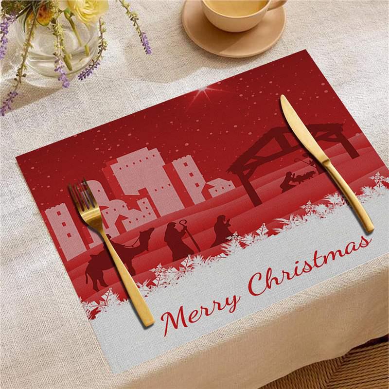 Christmas Digital Print Heat-Resistant Linen Placemat: European and American Birthday Party Table Decor