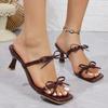 Fashion Sexy Wine Red Straps High Heels Sandals Women Square Toe Bowtie Summer Slippers Woman Heeled 2025 Elegant Party Wedding Shoes 42