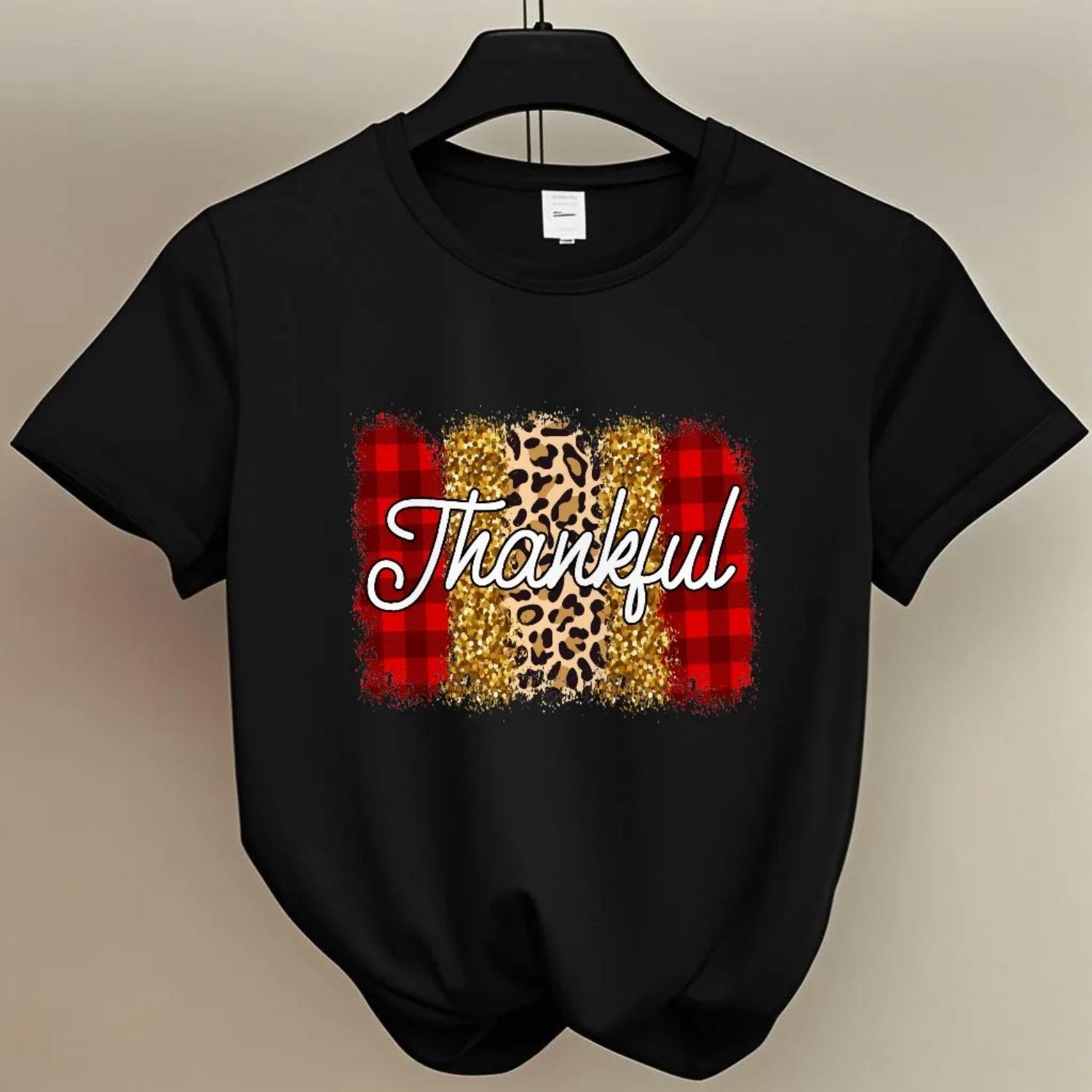 

Thankfulness themed Print for Fall Occasions Short Sleeve T Shirt for Women with a Stylish Festive Style S чёрный