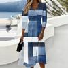 Women's V-Neck Three-Quarter Sleeve Dress, Color Casual Back Zipper Dress, Elegant Midi Length for Work Daily Wear