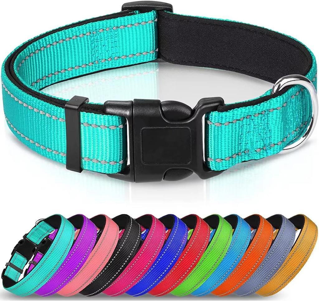 Reflective Dog Collar,Soft Neoprene Padded Breathable Nylon Pet Collar Adjustable for Medium Large Dogs, Neck 25-60 Centimeter