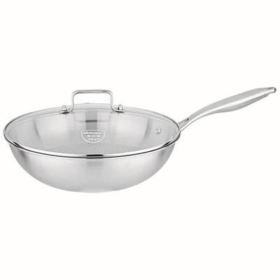 Adneny 304 Stainless Steel 3-Layer Wok Pan 32cm