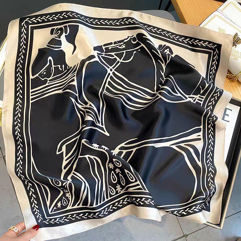 100% Mulberry Silk Plain Crepe Satin Square Scarf High-end Women's Spring, Summer and Autumn Temperament Simple Fashion Silk Scarf Scarf