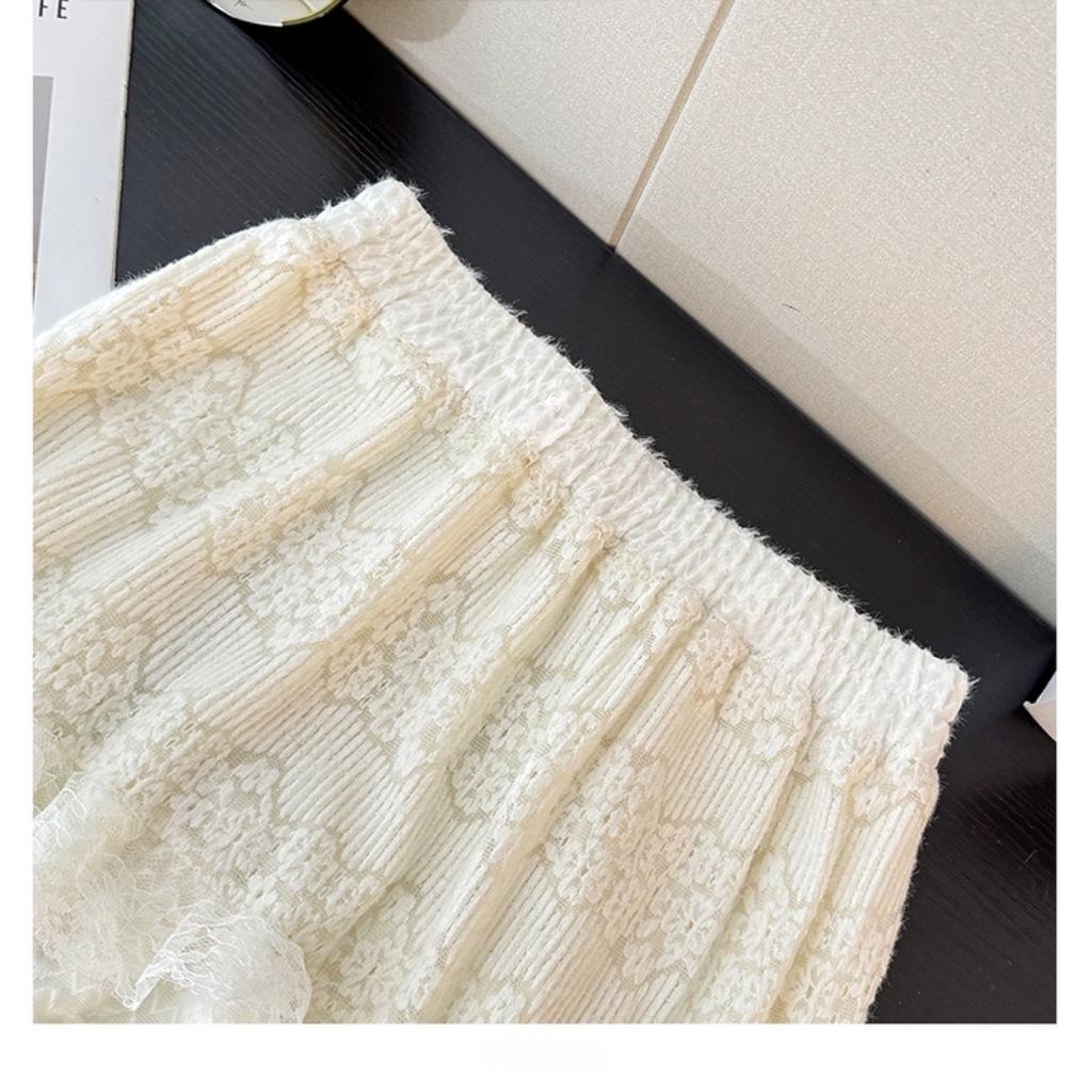 Elegant French-Style Lace-Trim High-Waisted A-Line Skirt for Women - Autumn/Winter Collection