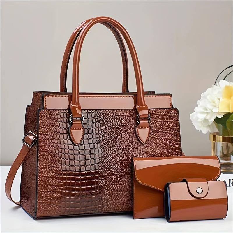 Handbag bright leather alligator pattern mother bag texture leather women's bag trend