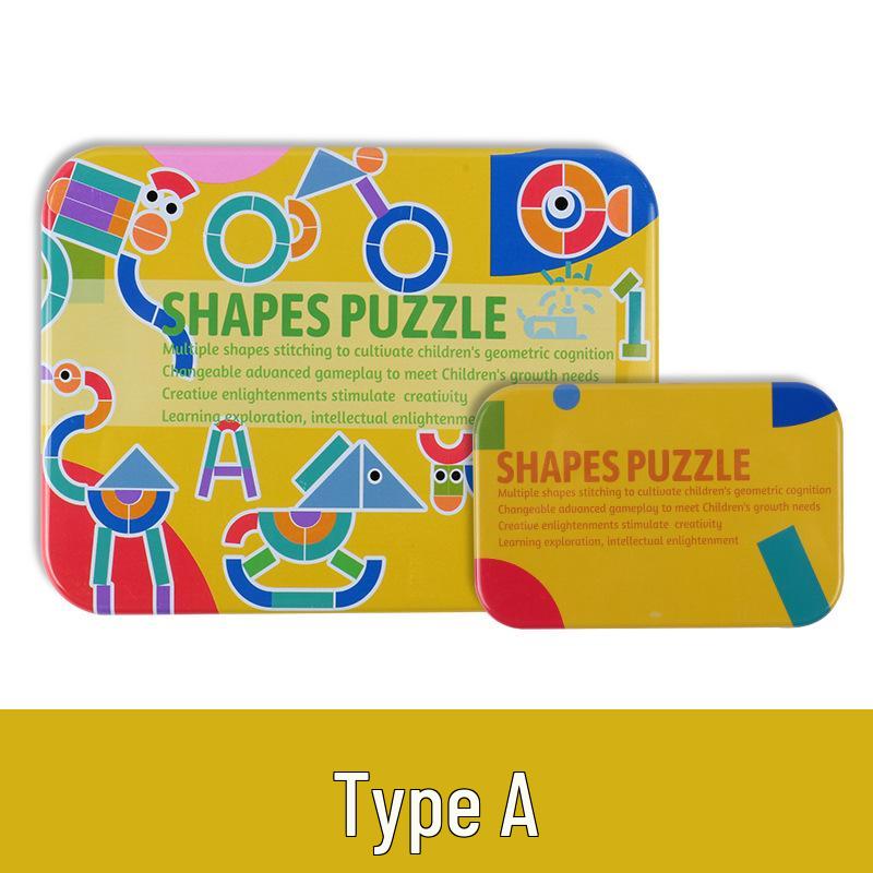 Geometric Shape Puzzle Tin: Educational Wooden Tangram for Children