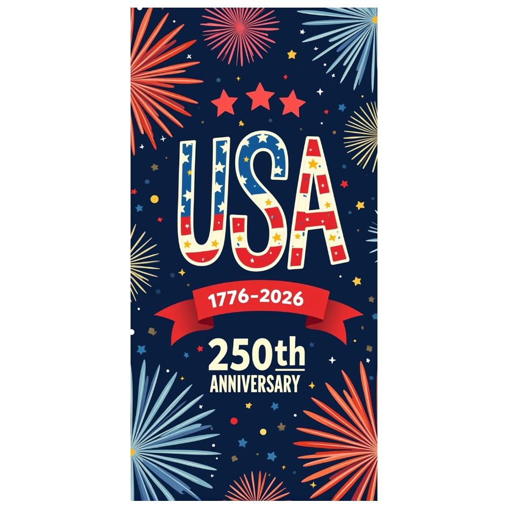 National Anniversary Display Red Blue Color Scheme USA 250th Backdrop Patriotic Celebration Background Firework Elements